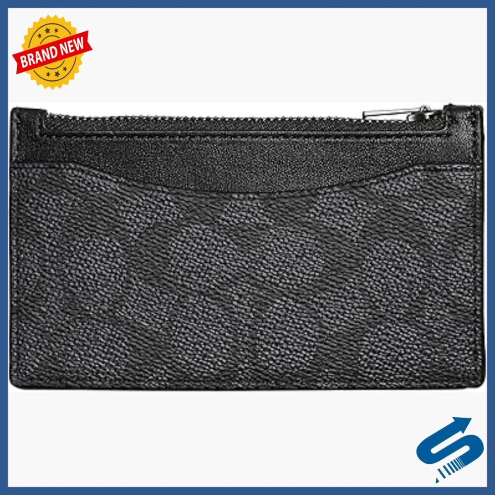 Men's Zip Card Case in Faux Leather with Zipper Closure